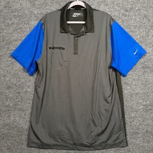 Nike Golf Mens Sz XL Dri-Fit Tour Performance Polo Shirt Gray Blue Short Sleeves